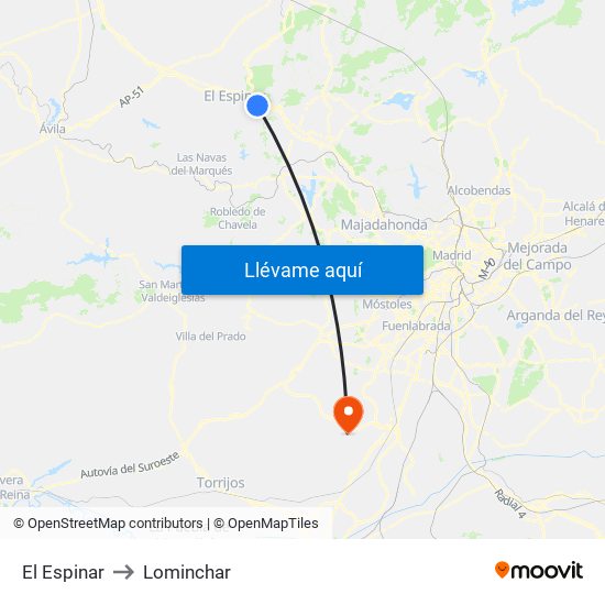 El Espinar to Lominchar map