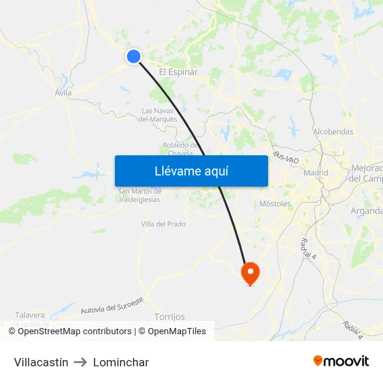 Villacastín to Lominchar map