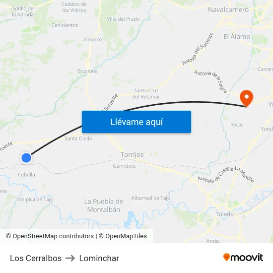 Los Cerralbos to Lominchar map
