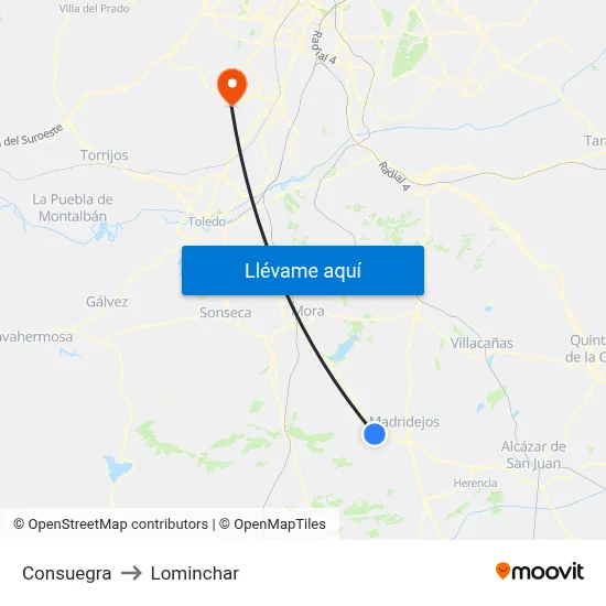 Consuegra to Lominchar map