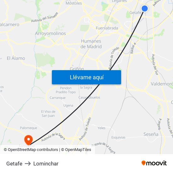 Getafe to Lominchar map