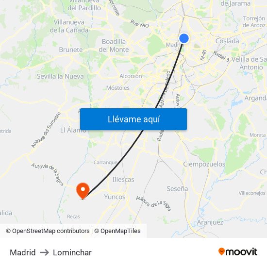 Madrid to Lominchar map