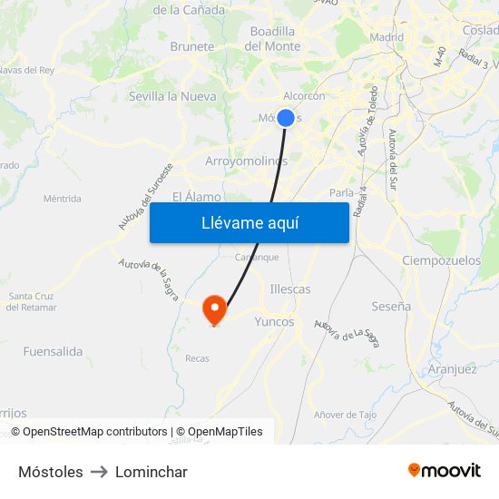 Móstoles to Lominchar map