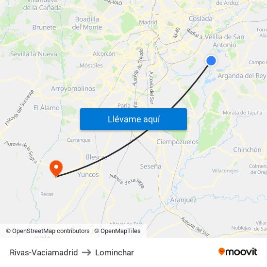 Rivas-Vaciamadrid to Lominchar map