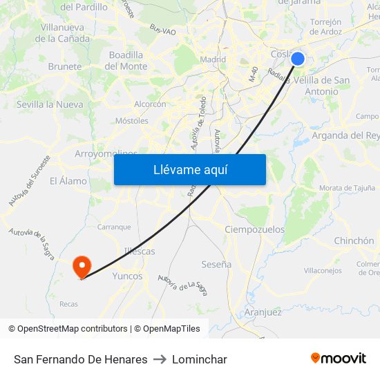 San Fernando De Henares to Lominchar map