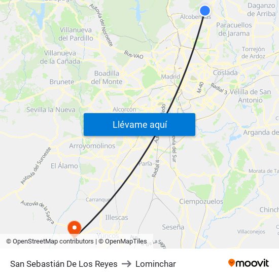 San Sebastián De Los Reyes to Lominchar map