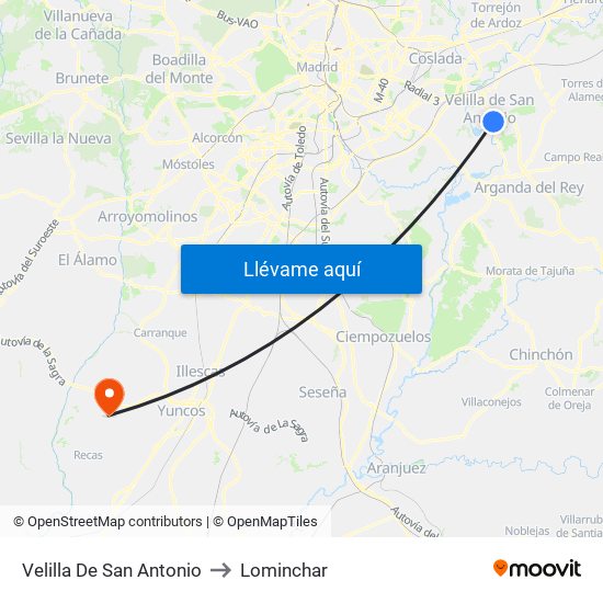 Velilla De San Antonio to Lominchar map