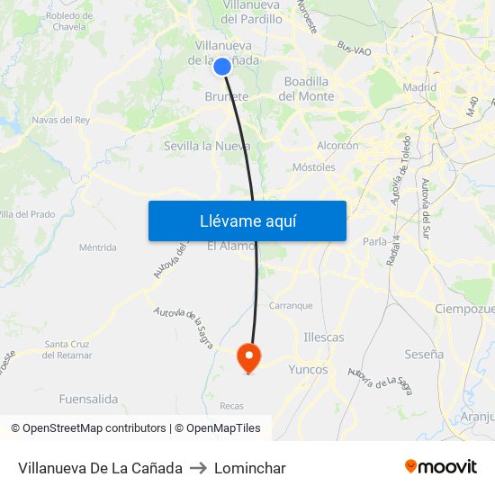 Villanueva De La Cañada to Lominchar map
