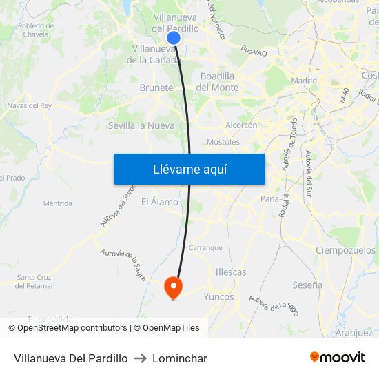 Villanueva Del Pardillo to Lominchar map