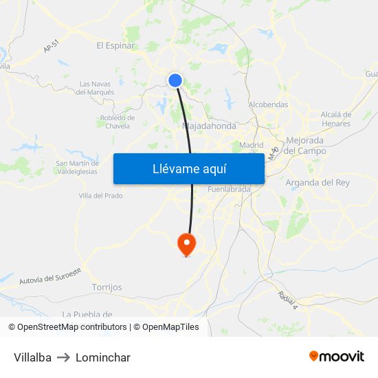 Villalba to Lominchar map