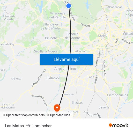 Las Matas to Lominchar map