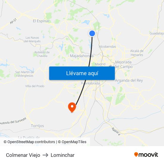 Colmenar Viejo to Lominchar map
