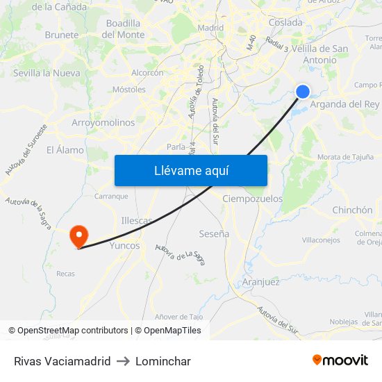 Rivas Vaciamadrid to Lominchar map