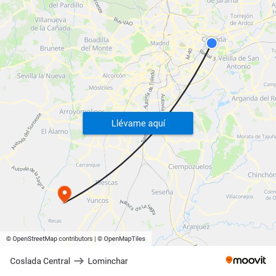 Coslada Central to Lominchar map