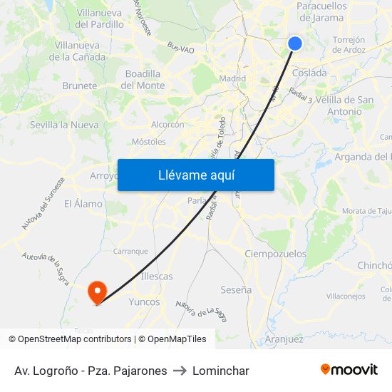 Av. Logroño - Pza. Pajarones to Lominchar map