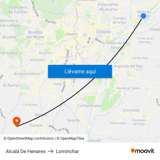 Alcalá De Henares to Lominchar map
