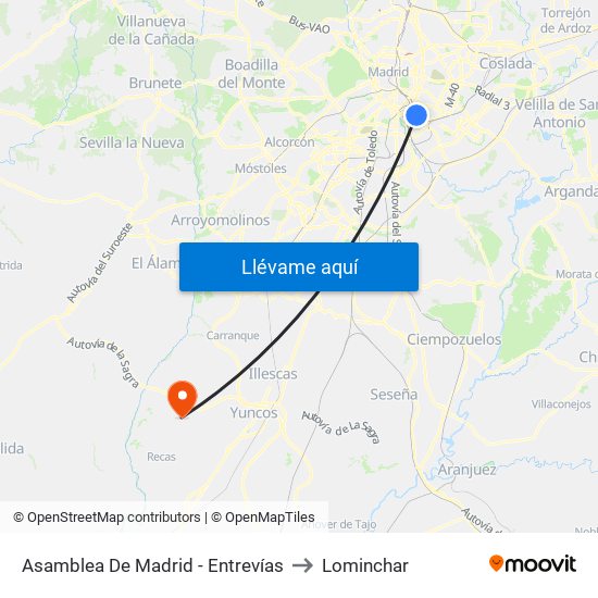 Asamblea De Madrid - Entrevías to Lominchar map