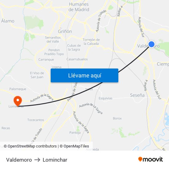 Valdemoro to Lominchar map