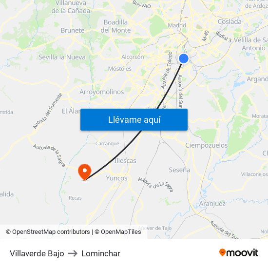 Villaverde Bajo to Lominchar map