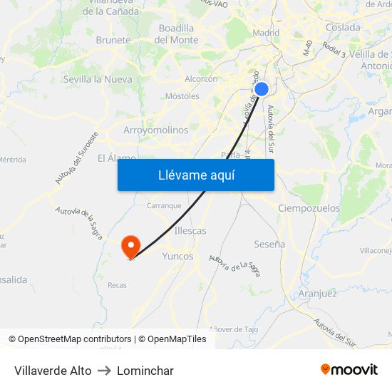 Villaverde Alto to Lominchar map