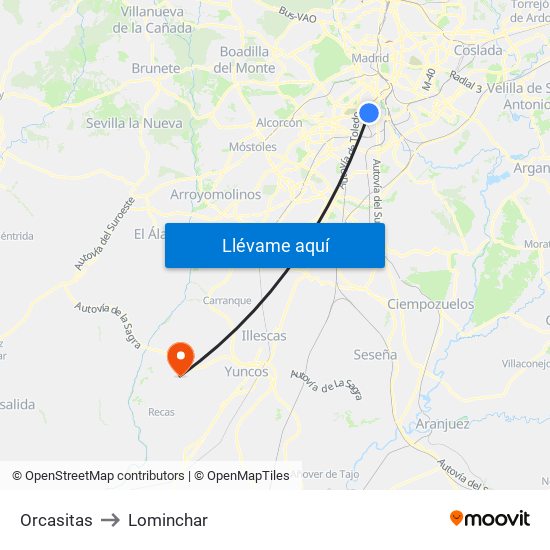 Orcasitas to Lominchar map