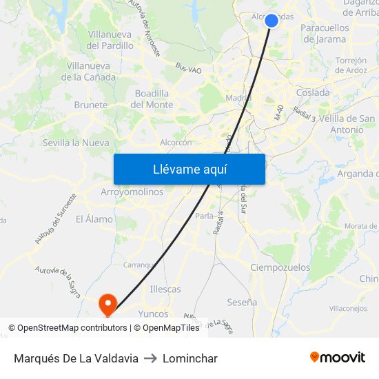 Marqués De La Valdavia to Lominchar map
