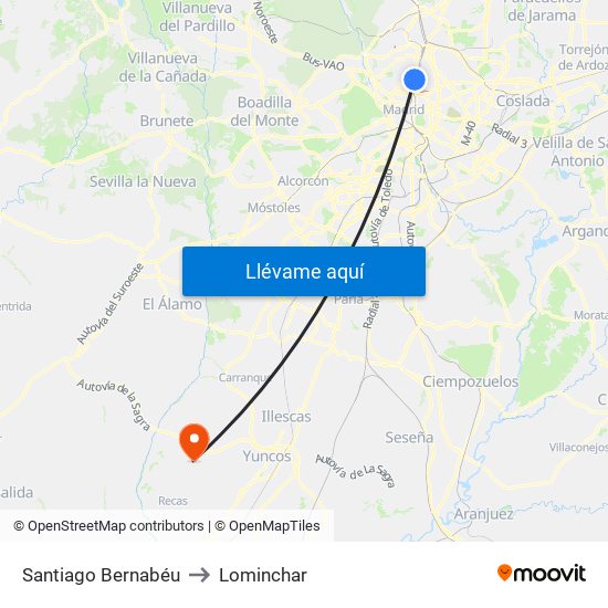 Santiago Bernabéu to Lominchar map