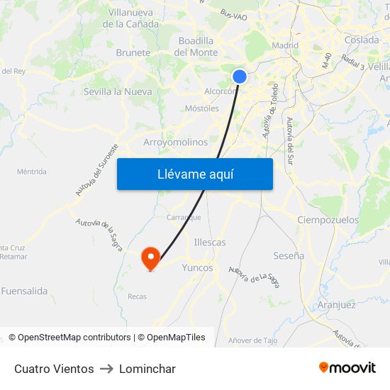Cuatro Vientos to Lominchar map