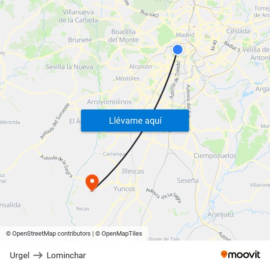 Urgel to Lominchar map