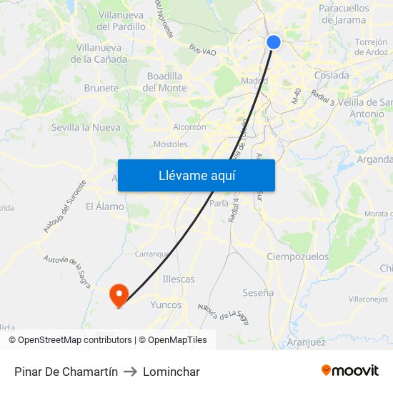 Pinar De Chamartín to Lominchar map