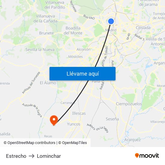 Estrecho to Lominchar map