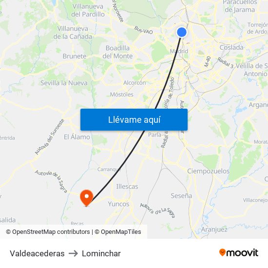 Valdeacederas to Lominchar map