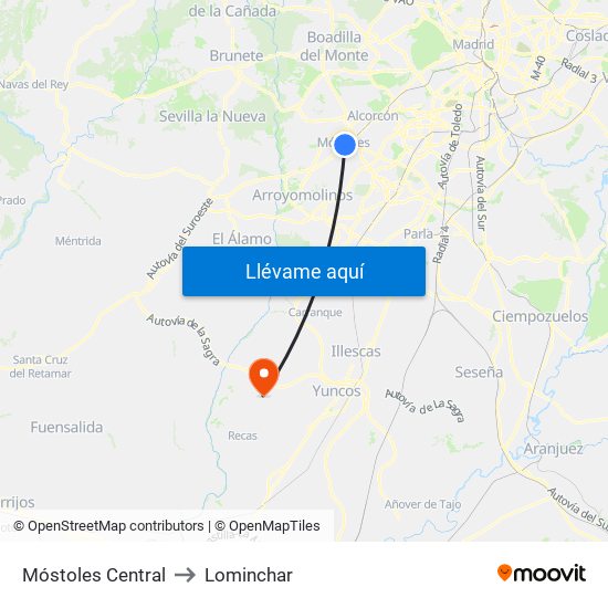 Móstoles Central to Lominchar map