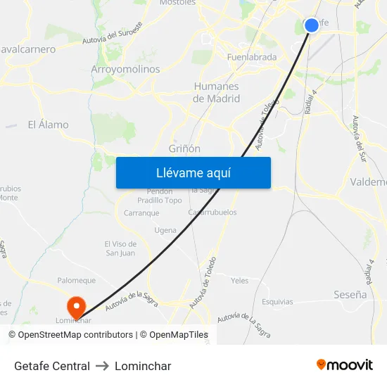 Getafe Central to Lominchar map
