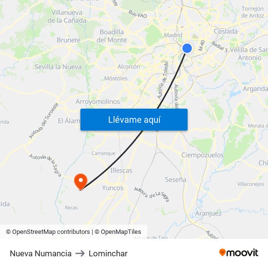 Nueva Numancia to Lominchar map