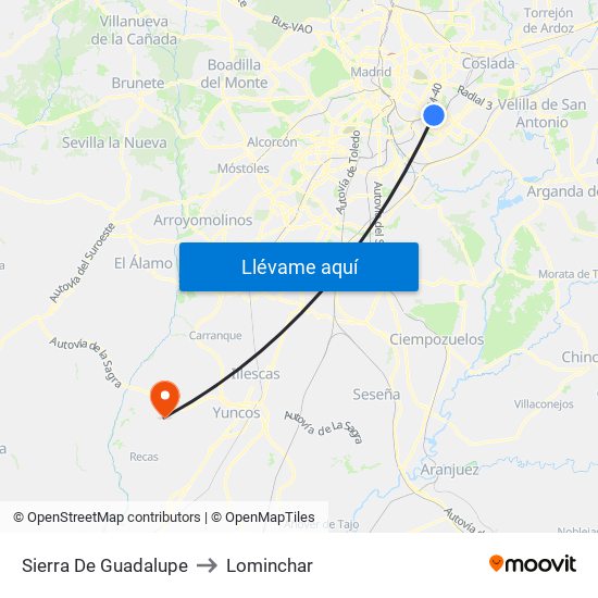 Sierra De Guadalupe to Lominchar map