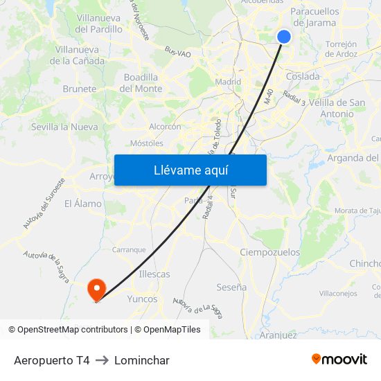 Aeropuerto T4 to Lominchar map