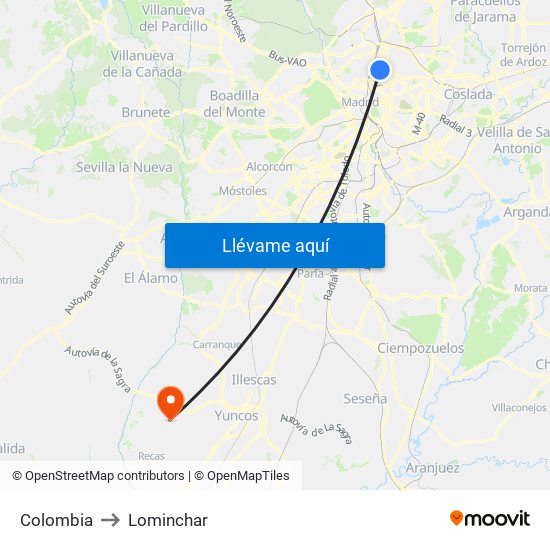 Colombia to Lominchar map