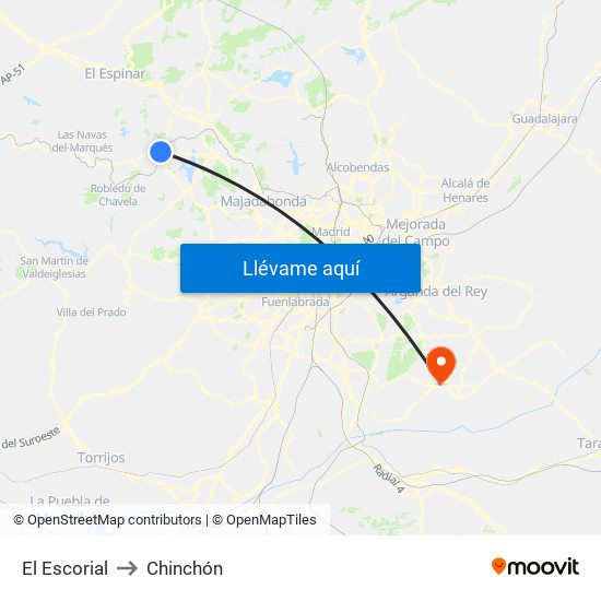 El Escorial to Chinchón map