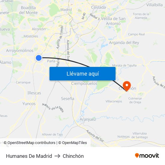 Humanes De Madrid to Chinchón map