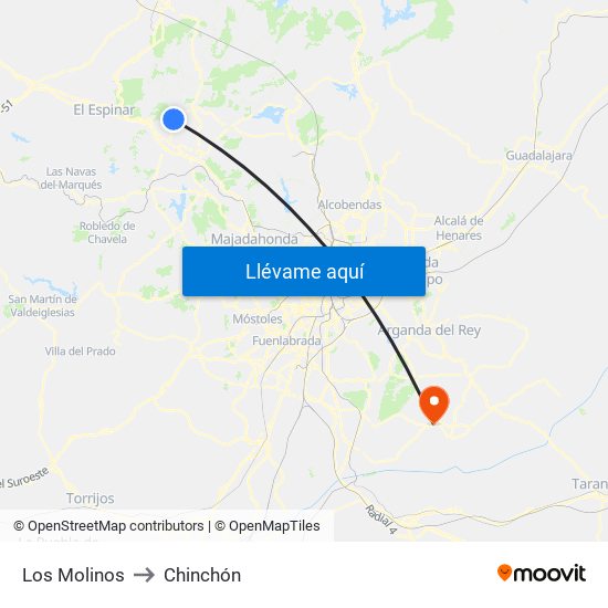 Los Molinos to Chinchón map