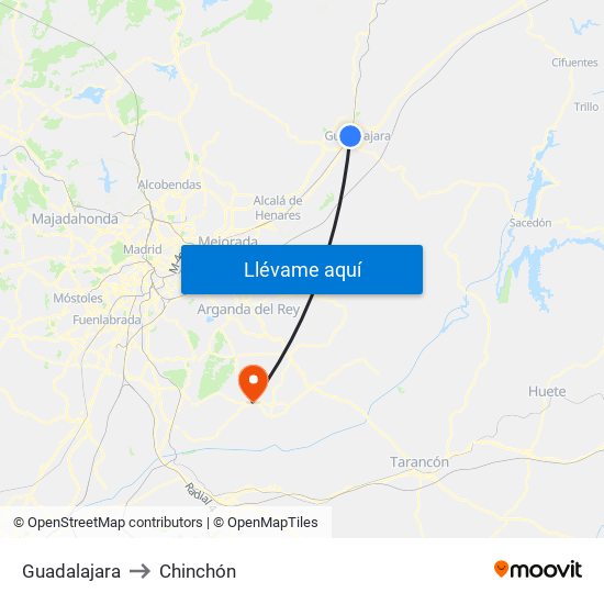 Guadalajara to Chinchón map