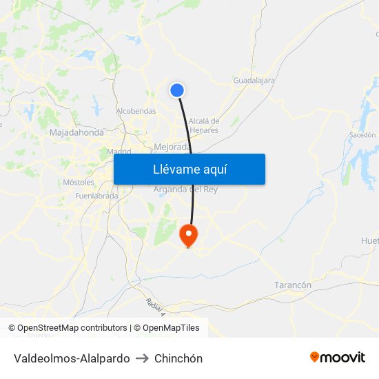 Valdeolmos-Alalpardo to Chinchón map