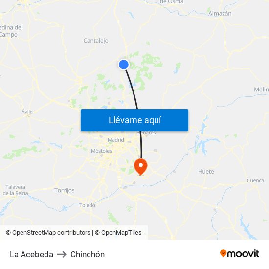 La Acebeda to Chinchón map