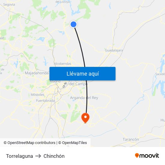 Torrelaguna to Chinchón map