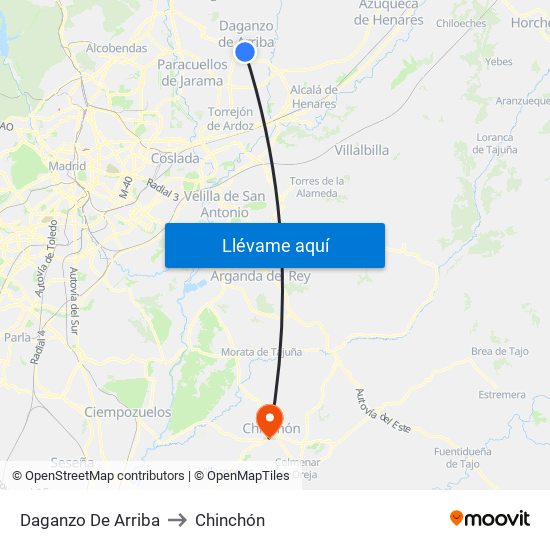 Daganzo De Arriba to Chinchón map