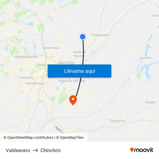 Valdeavero to Chinchón map