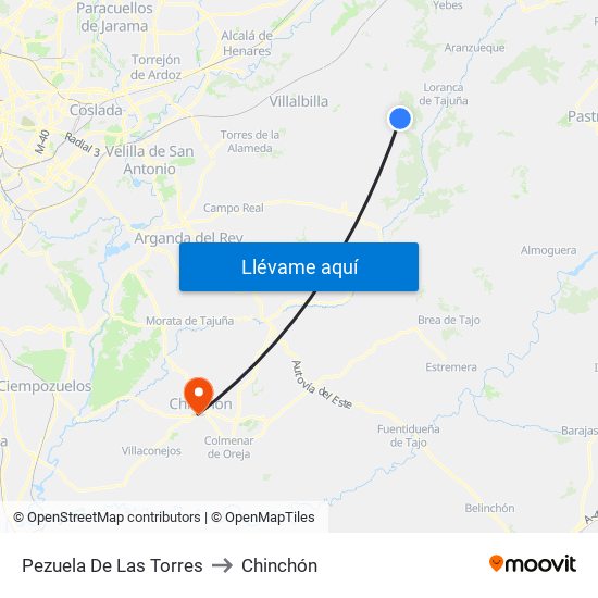 Pezuela De Las Torres to Chinchón map