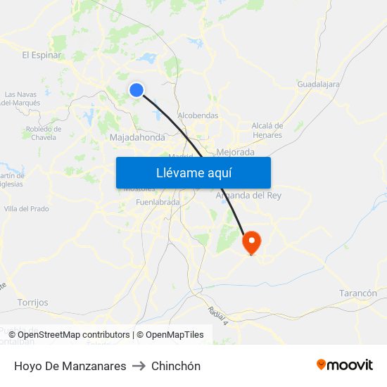 Hoyo De Manzanares to Chinchón map