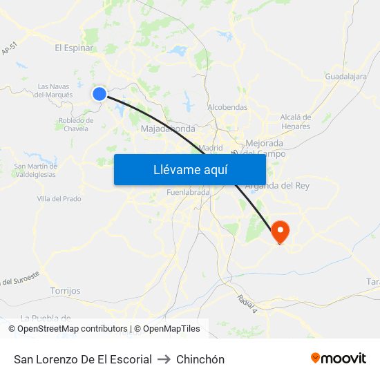 San Lorenzo De El Escorial to Chinchón map